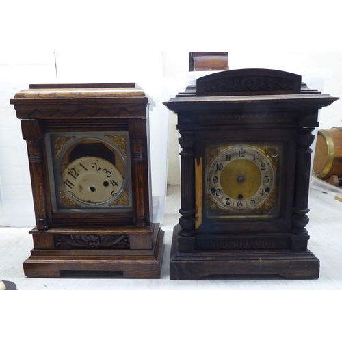 16 - Miscellaneous 19th and 20thC mantel clock cases: to include one, decoratively cast and gilded spelte... 