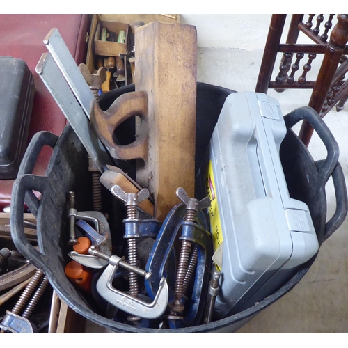 40 - A miscellany of power tools; and a selection of early 20thC and later handtools and DIY accessories