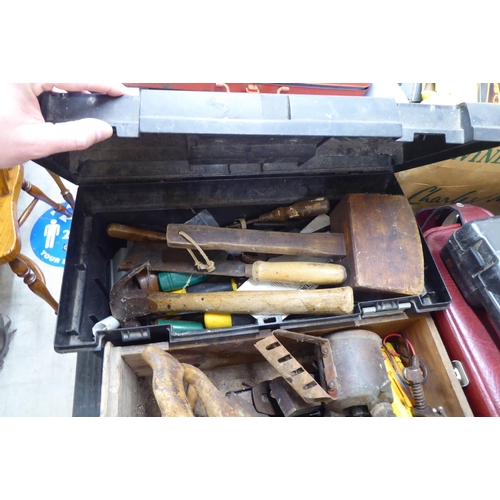 40 - A miscellany of power tools; and a selection of early 20thC and later handtools and DIY accessories