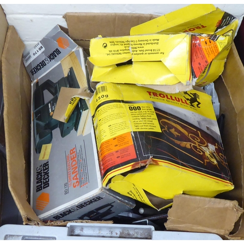 40 - A miscellany of power tools; and a selection of early 20thC and later handtools and DIY accessories
