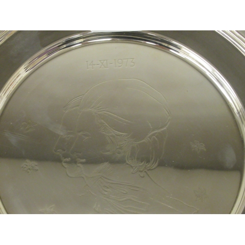 41 - An Annigoni silver plate (no.1120) scratch engraved with a head and shoulders profile portrait of th... 