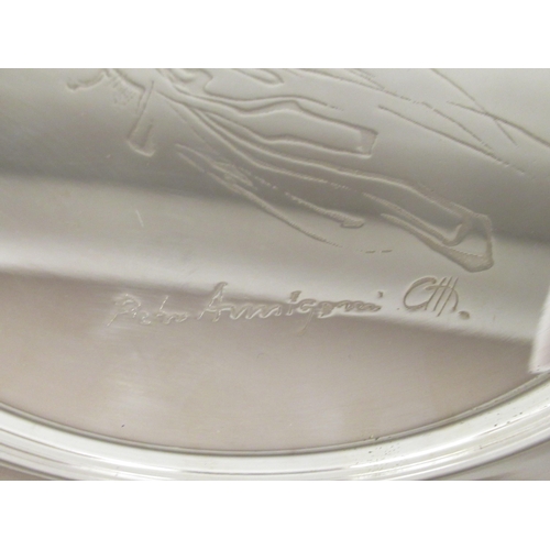 41 - An Annigoni silver plate (no.1120) scratch engraved with a head and shoulders profile portrait of th... 