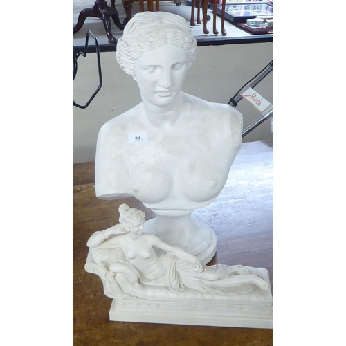 53 - A white painted plaster bust, featuring a classical maiden, on a socle&nbsp; 20