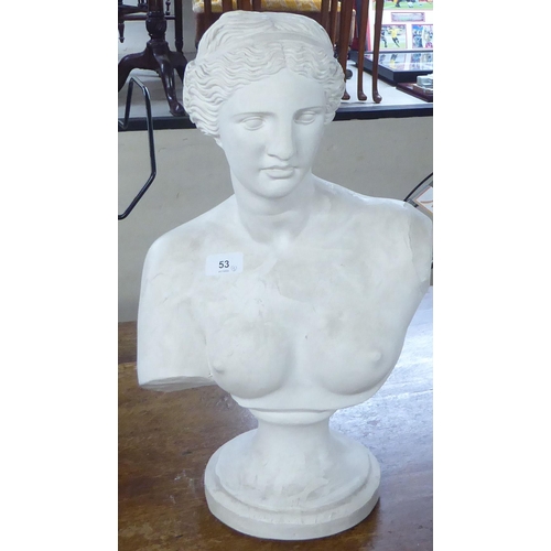 53 - A white painted plaster bust, featuring a classical maiden, on a socle&nbsp; 20