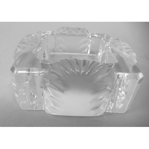 55 - An Art Deco inspired Lalique part frosted and chamfered crystal ashtray with moulded fan ornament  b... 
