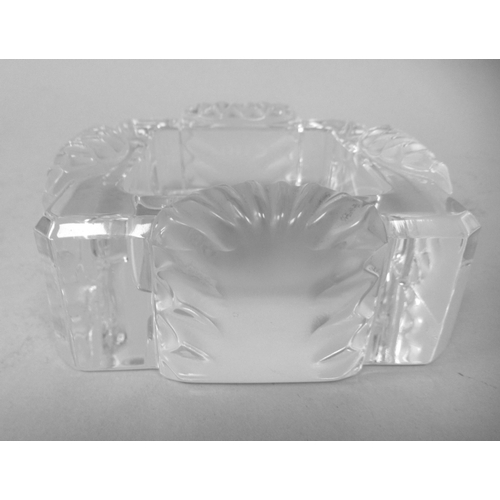 55 - An Art Deco inspired Lalique part frosted and chamfered crystal ashtray with moulded fan ornament  b... 