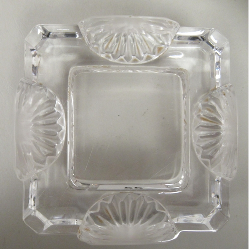 55 - An Art Deco inspired Lalique part frosted and chamfered crystal ashtray with moulded fan ornament  b... 