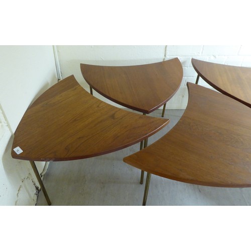 12 - A set of six 1960s Peter Hvidt & Olga Molgaard, pinwheel teak occasional tables, each raised on ... 