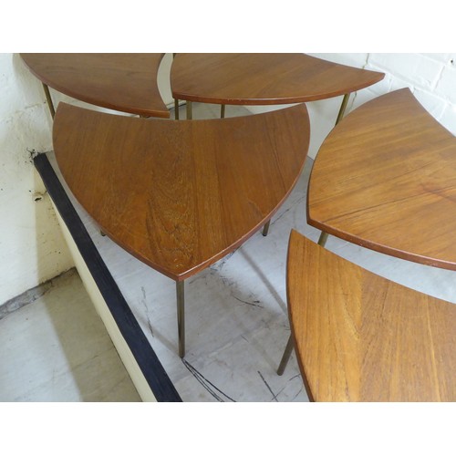 12 - A set of six 1960s Peter Hvidt & Olga Molgaard, pinwheel teak occasional tables, each raised on ... 