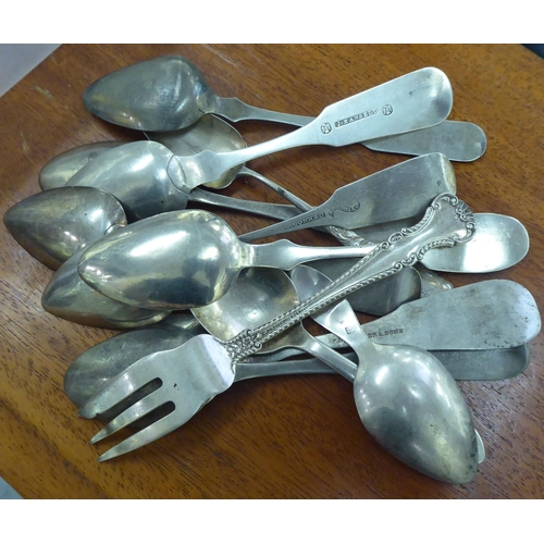 12 - White metal and other flatware: to include fiddle pattern dessert spoons 