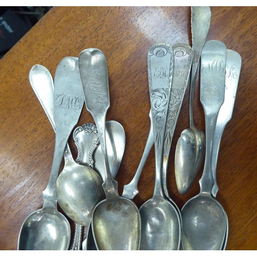 12 - White metal and other flatware: to include fiddle pattern dessert spoons 