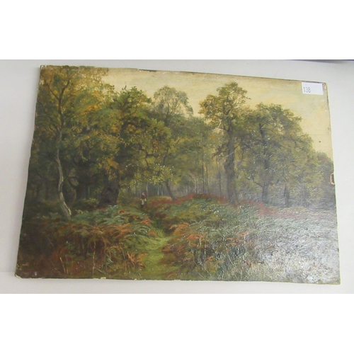 138 - Framed pictures: to include H Wallace - a figure on a woodland path  oil on panel  bears a signature... 