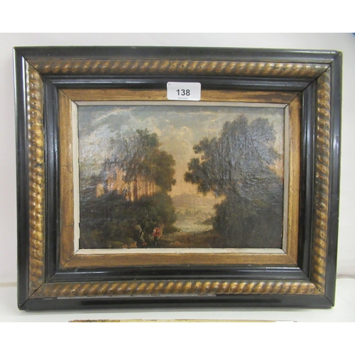 138 - Framed pictures: to include H Wallace - a figure on a woodland path  oil on panel  bears a signature... 