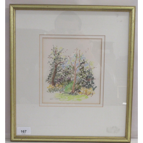 167 - Lelia Pissarro - 'Kew Garden Avec David'  mixed media  bears a pencil signature  6.5