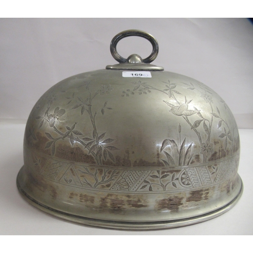 169 - A Walker & Hall EPNS meat dome, decorated with birds amongst flora  14.5