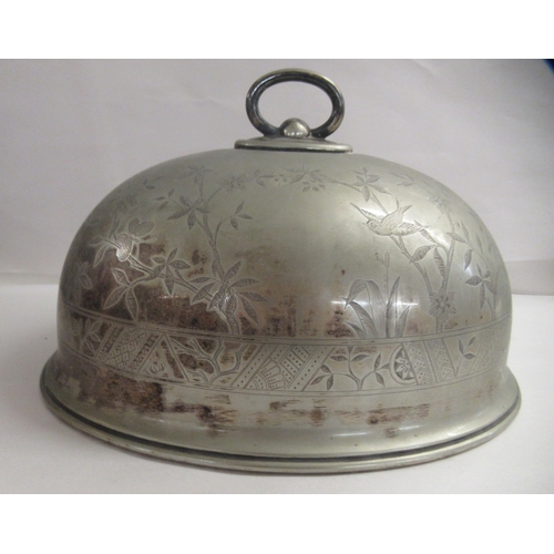 169 - A Walker & Hall EPNS meat dome, decorated with birds amongst flora  14.5