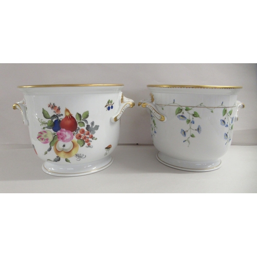 187 - Two Herend porcelain jardinières, one decorated with flowers and fruit, the other sweet peas&... 