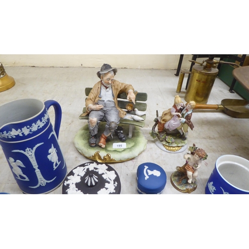 198 - Ceramics: to include a Naples porcelain figure, a tramp on a bench  9