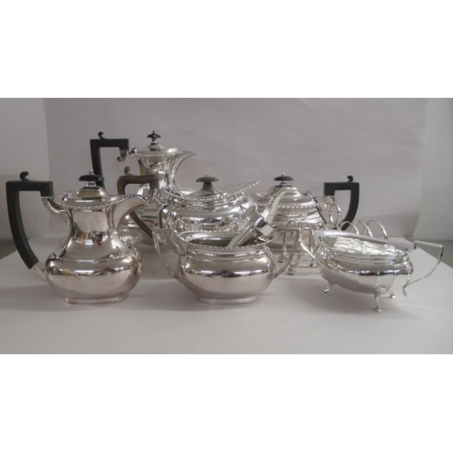 199 - Silver plate: to include a teapot of oval, ribbed form, on pad feet