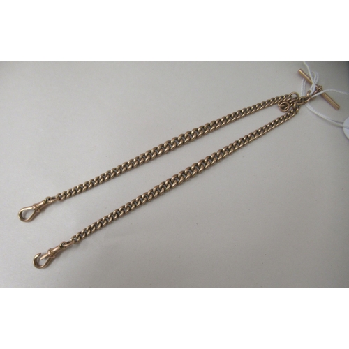 212 - A 9ct gold Albert pocket watch chain on a T-bar