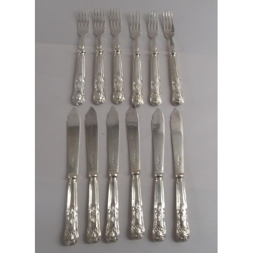 225 - A set of six silver Kings pattern fish knives and forks  Sheffield 1969