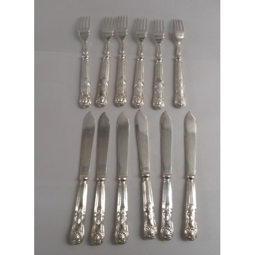 225 - A set of six silver Kings pattern fish knives and forks  Sheffield 1969