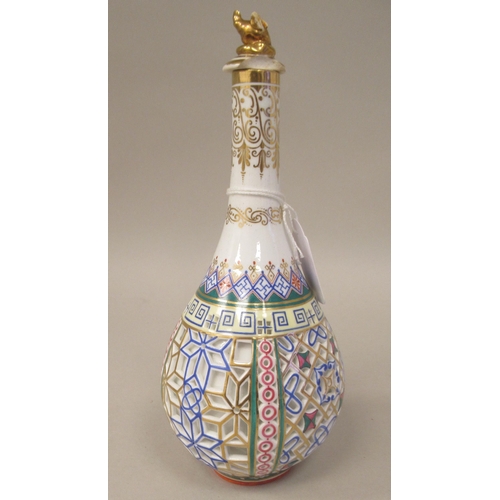 231 - A Chamberlains Worcester reticulated bulbous porcelain bottle vase, brightly decorated in colours an... 