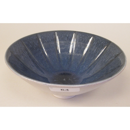 233 - A Norman Wilson Wedgwood china two tone blue and speckled grey glazed, shallow, fluted and footed bo... 