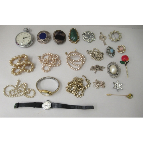 240 - Jewellery and watches: to include a silver brooch, set with a blue stone