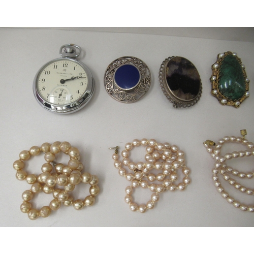 240 - Jewellery and watches: to include a silver brooch, set with a blue stone