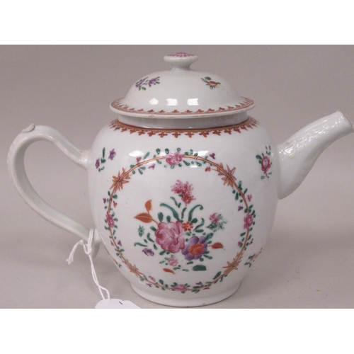 249 - A late 18thC Chinese ivory glazed porcelain ovoid shape teapot, having a short spout, loop handle an... 