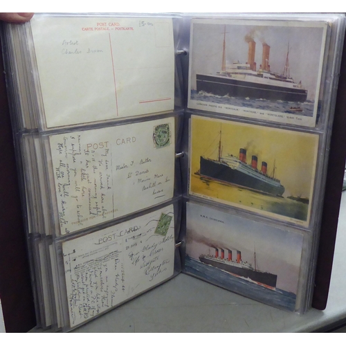 272 - Two albums containing uncollated postcards: to include steam liners, seaside towns and Scottish exam... 