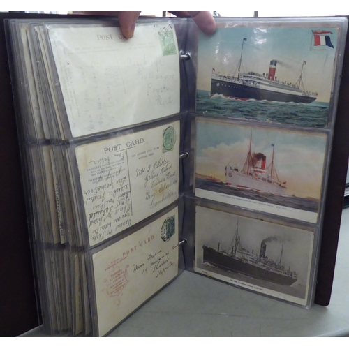 272 - Two albums containing uncollated postcards: to include steam liners, seaside towns and Scottish exam... 