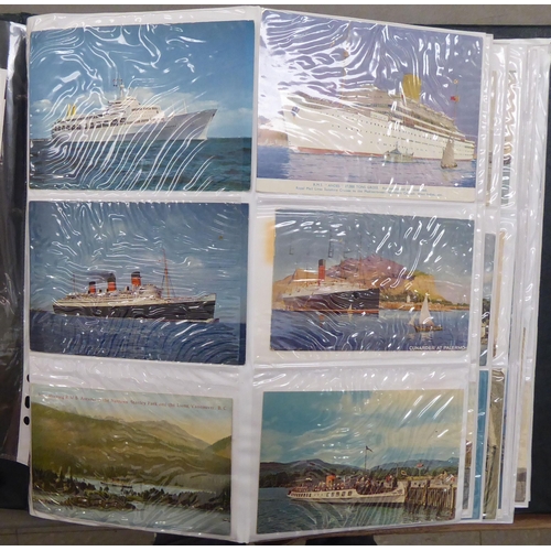 272 - Two albums containing uncollated postcards: to include steam liners, seaside towns and Scottish exam... 