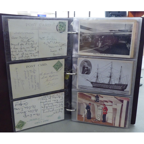 272 - Two albums containing uncollated postcards: to include steam liners, seaside towns and Scottish exam... 