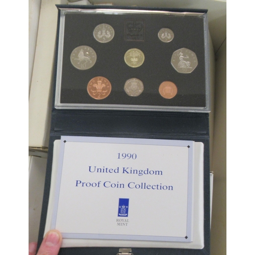 280 - Royal Mint proof coin boxed sets: to include 1990, 1991, 1992 and 1993