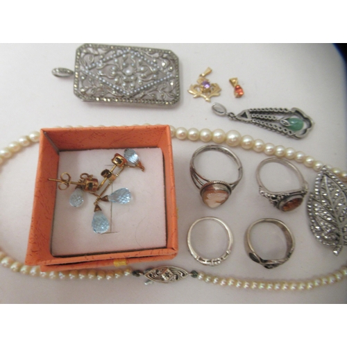 284 - Costume and other jewellery: to include a marcasite pendant brooch; and a graduated pearl necklace, ... 