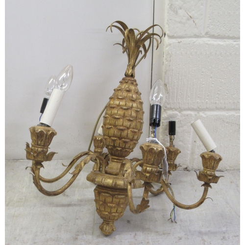 295 - Three lights: to include a gilded pineapple, six branch pendant chandelier  18