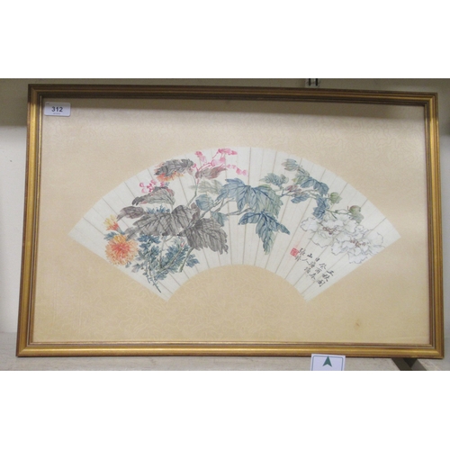 312 - Pictures: to include a Chinese needlework panel, decorated with a figure and flora  7