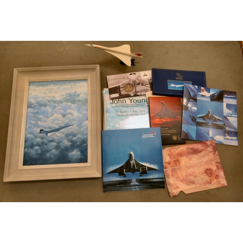 374 - John Young - a Concorde flight  oil on board  bears a signature  9