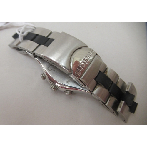 383 - A Swatch stainless steel cased wristwatch, faced by a baton dial with the subsidiaries 