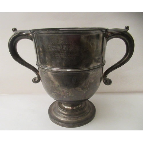 400 - A silver twin handled pedestal trophy  engraved 'No.1 Group Royal Air Force Team Racers Winner'  Lon... 