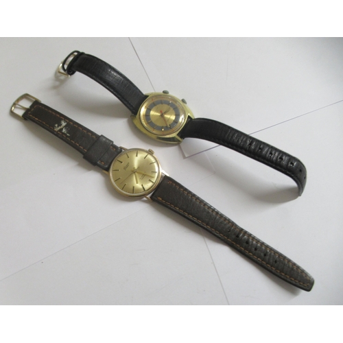 45 - A Favre-Leuba of Geneve Seabird wristwatch, faced by a baton dial, on a black hide strap; and a 9ct ... 