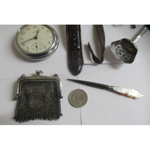 47 - Watches and silver items: to include a chainmail purse and a gold plated stainless steel cased Enica... 