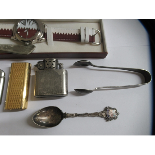 53 - Four various pocket lighters; a Markato watch  cased; and decorative metalware 