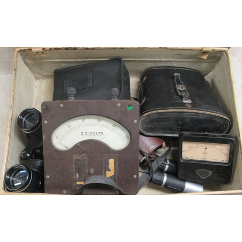 59 - Vintage testing equipment: to include volt meters; binoculars; and a suitcase  10