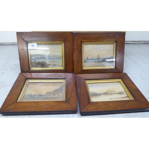 62 - Four framed, similar late 19thC coastal landscapes  watercolours  mainly 4