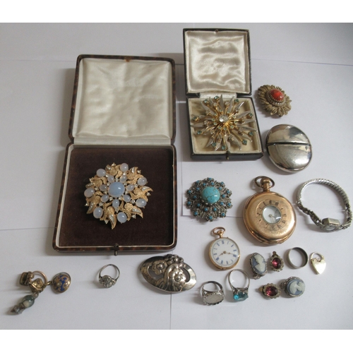 72 - 20thC items of personal ornament and pocket watches: to include a Trifari brooch; and a gold plated ... 