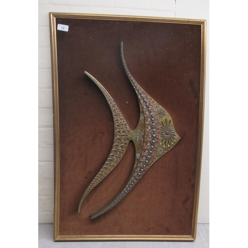 74 - In the manner of Giovanni Schoeman - 'Angel Fish' a cast metal sculpture, mounted on board  21