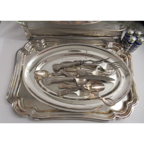 9 - Silver plated tableware: to include a rectangular piecrust bordered tray  11